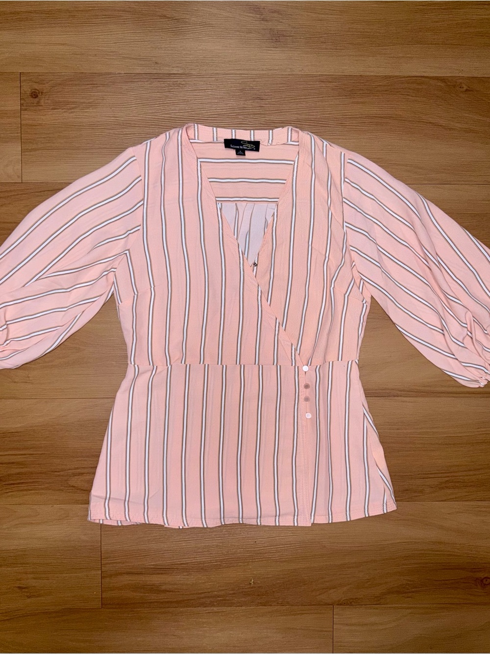 Suzanne Betro Pink Striped Wrap Blouse